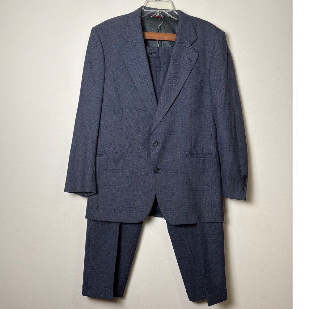 Jos. A. Bank Suit 41R Prince of Wales Glen Plaid Wool 2 PC Pleated Cuffed Pants